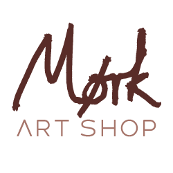 Mørk art shop logo in dark red and dusty pink